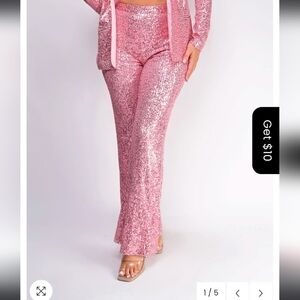 Emprada,Pink Sequin Women's Pants,Size S